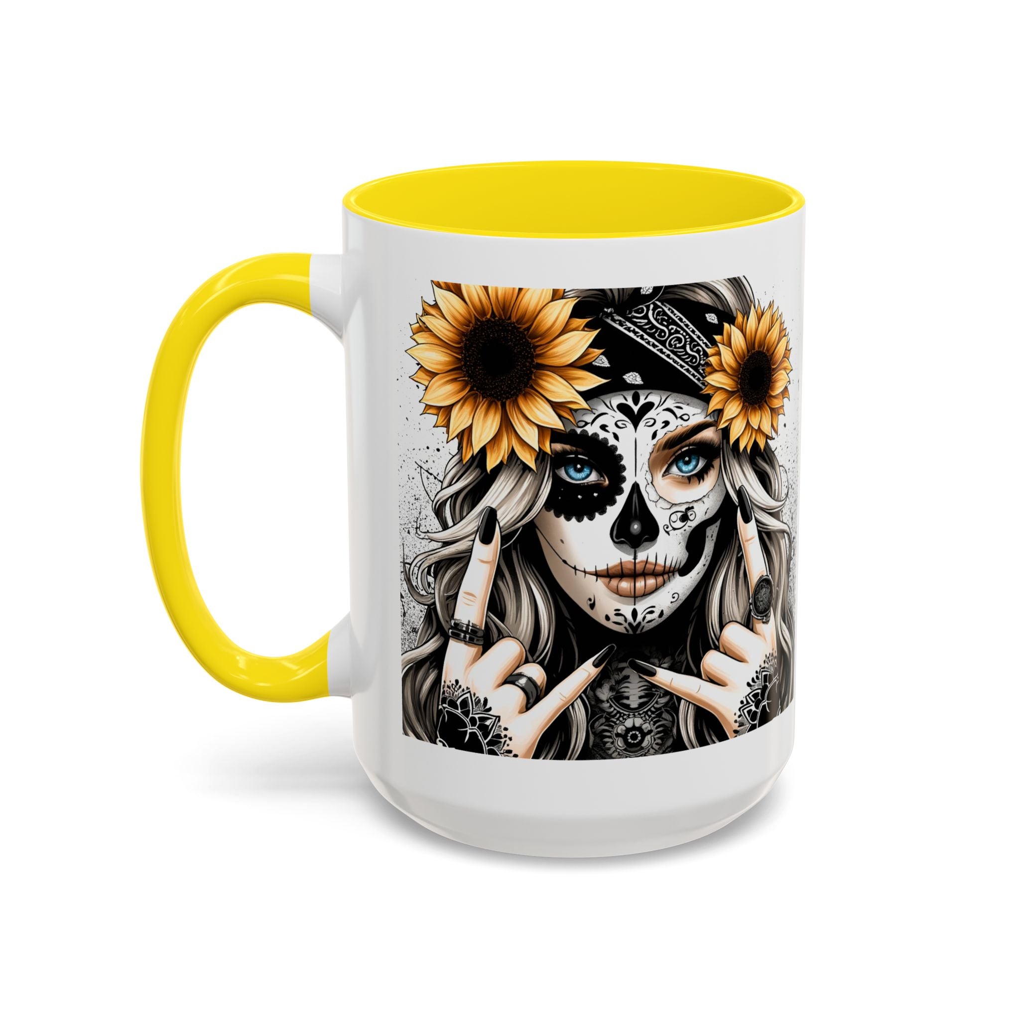 Sunflower Skull Accent Coffee Mug, Gothic Floral Mug, Unique Gift for Coffee Lovers, Boho Decor, Halloween Mug, Artful Drinkware