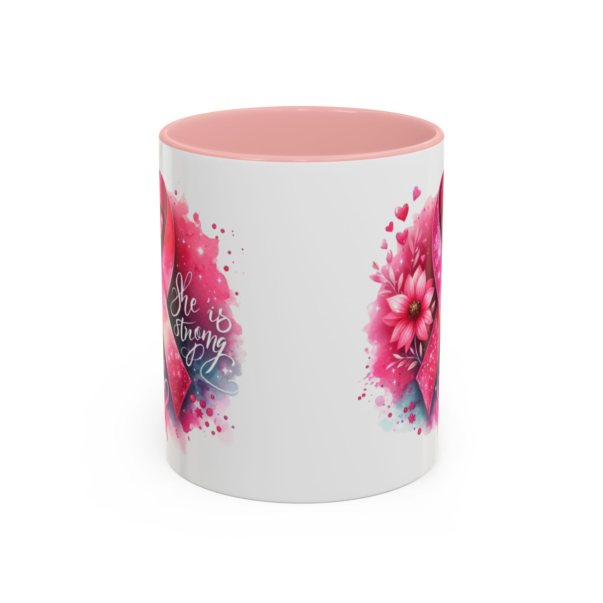Breast Cancer Awareness Coffee Mug - Inspirational Gift, Motivational Drinkware, Supportive Cup, Pink Ribbon Design, She Is Strong