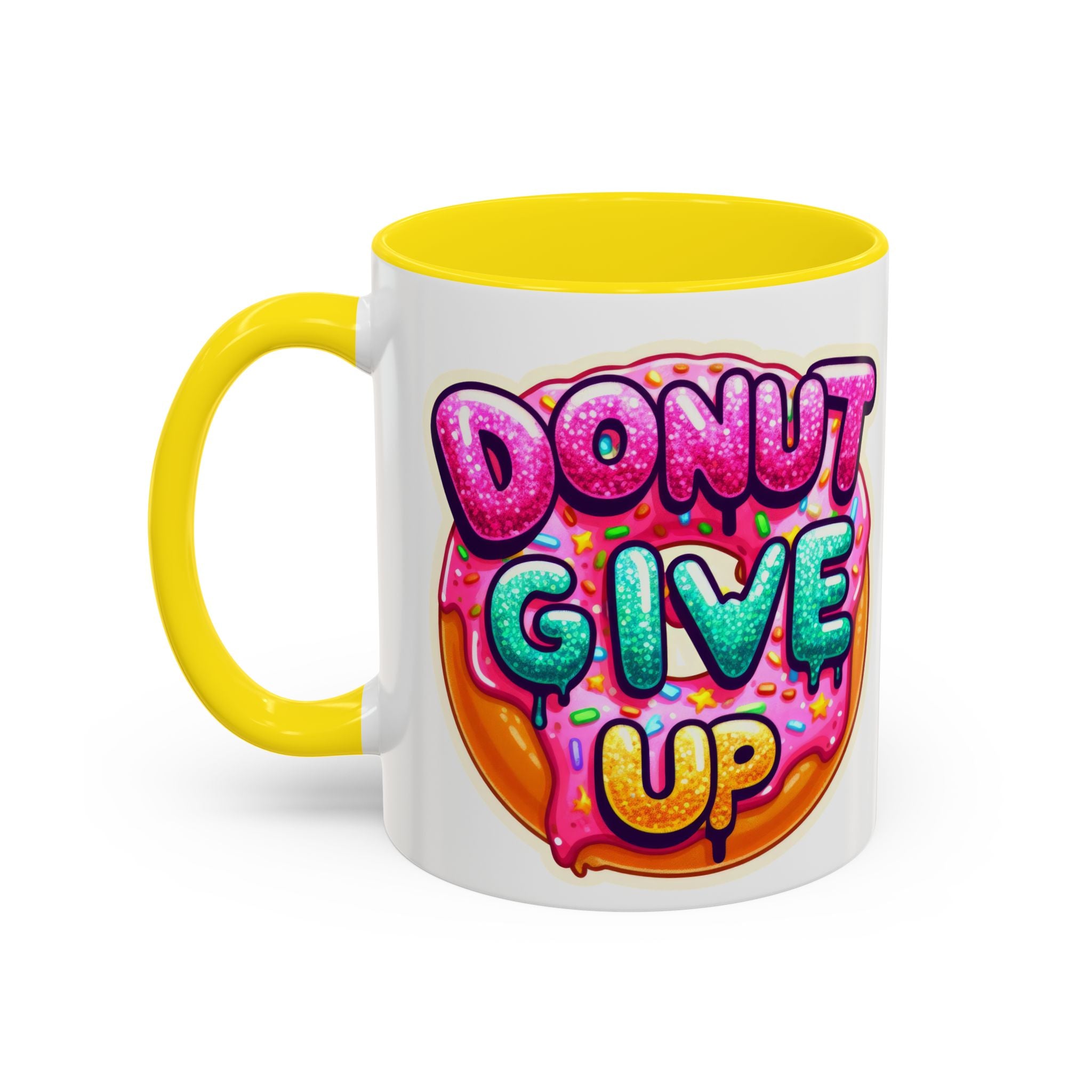 Coffee Mug - "Donut Give Up" Colorful Motivational Donut Accent Mug (11/15oz)