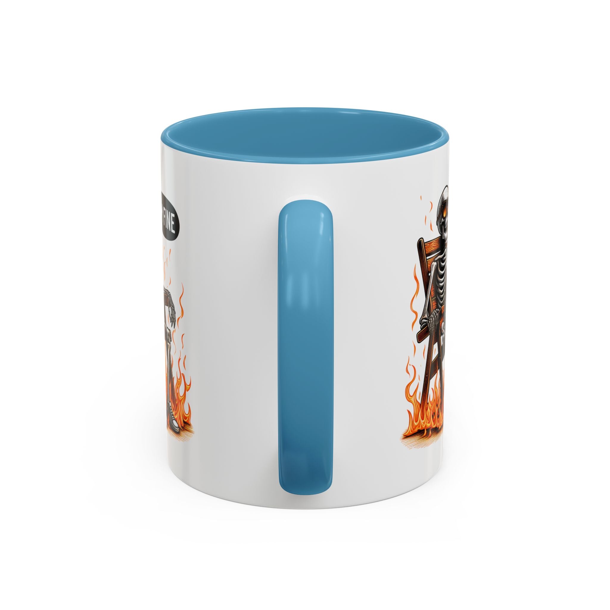 Funny I'M fine  Skeleton on fire Coffee Mug - Humor Gift for Halloween, Coffee Lovers,  Decor, Gag Gift, 11-15oz Accent Mug