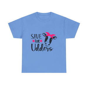 cancer awareness Save the Udders Unisex Heavy Cotton Tee, Fun Cow Tee,  Animal Lover Gift, Casual Tee, Eco-Friendly Apparel