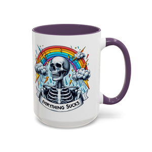 Everything Sucks Skeleton Coffee Mug | 11oz 15oz | Unique Gift for Coffee Lovers, Goth Home Décor, Quirky Humor Mug, Dark Aesthetic