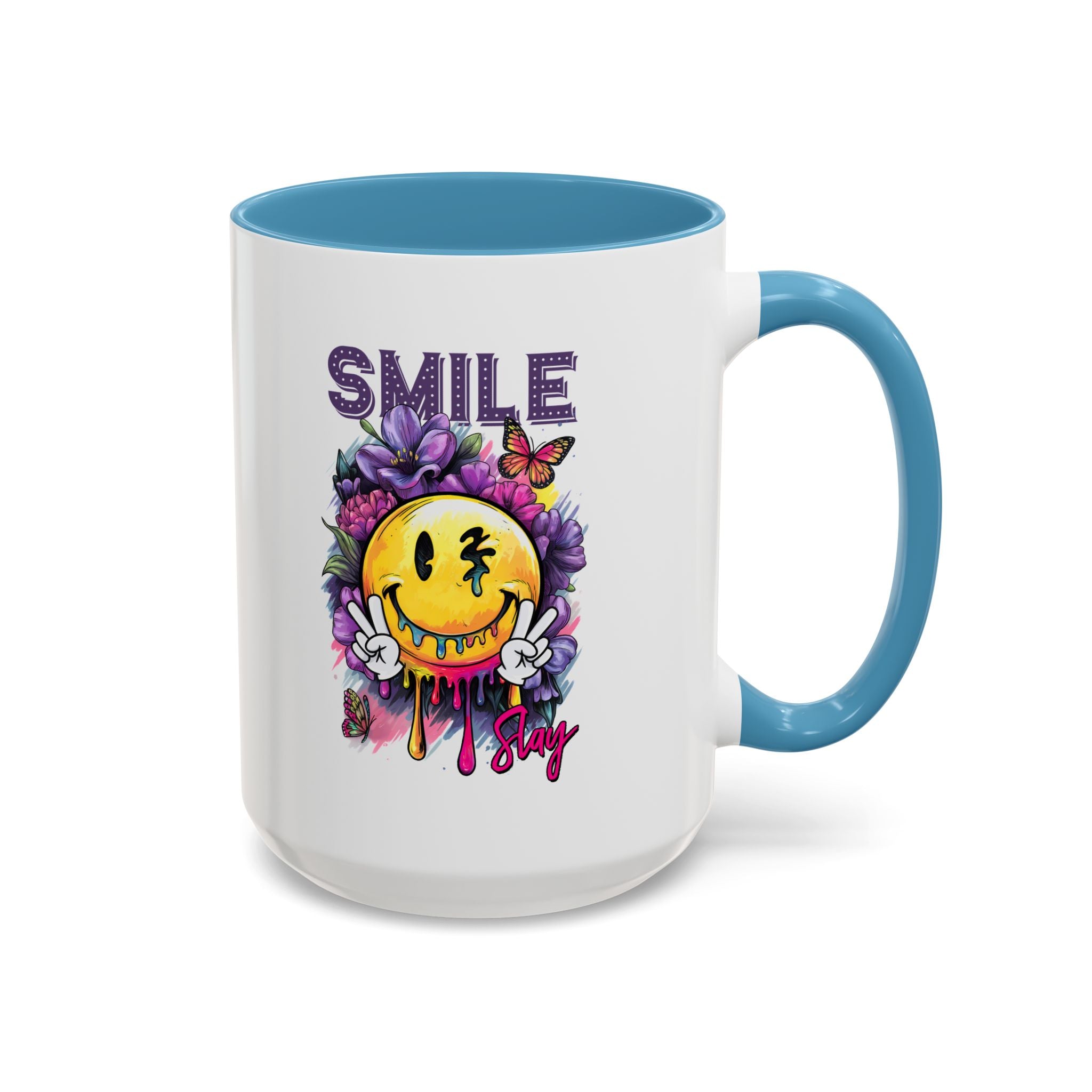 Smile Stay Accent Coffee Mug - Vibrant Floral Design for Positive Vibes