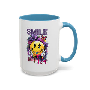 Smile Stay Accent Coffee Mug - Vibrant Floral Design for Positive Vibes