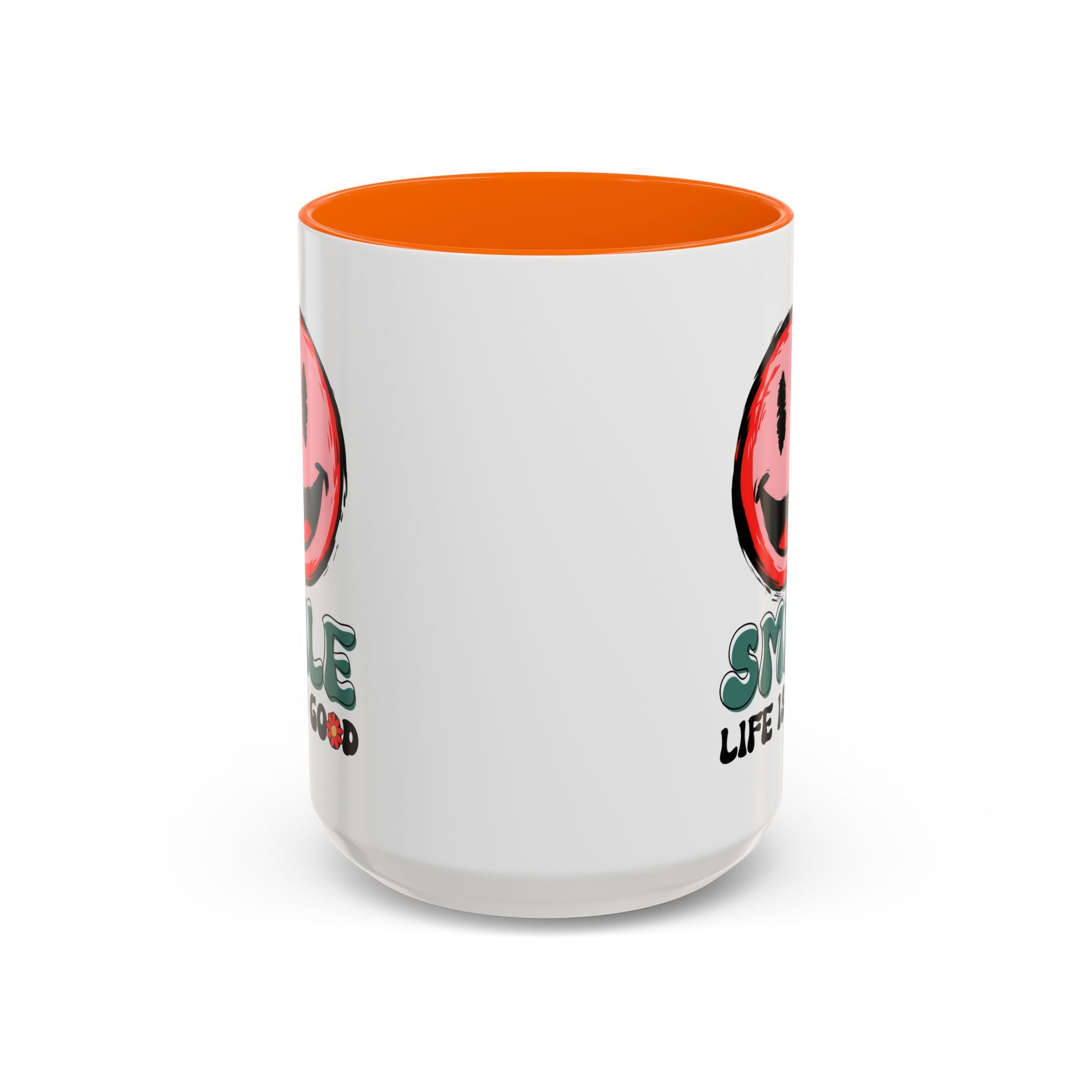 Smiley Face Accent Coffee Mug - "Smile, Life is Good" - 11oz & 15oz