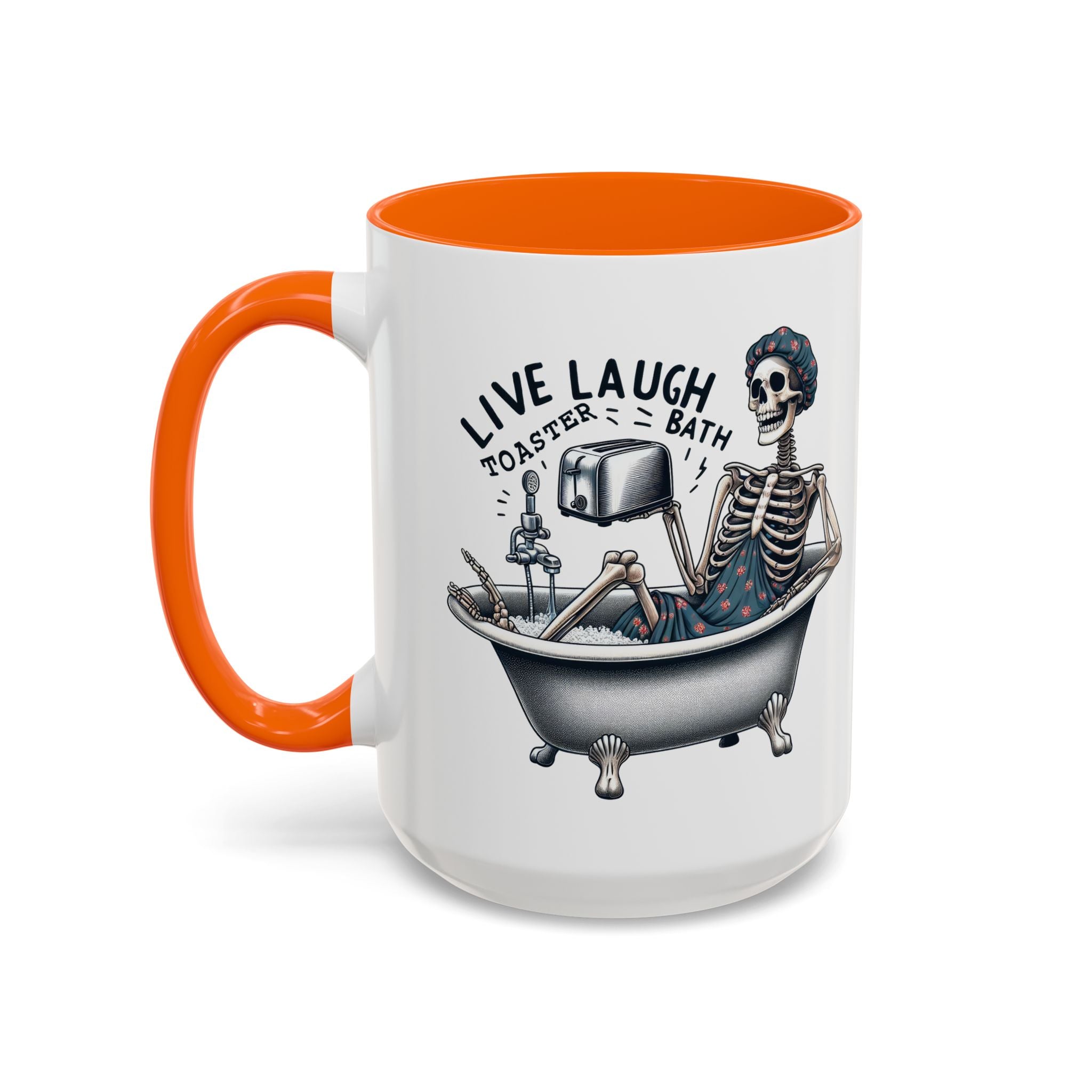Skeleton Bath Time Coffee Mug, Live Laugh Roast & Relax Skeleton Mug, Funny Gift for Halloween, Quirky Kitchen Decor, Unique Coffee Cup