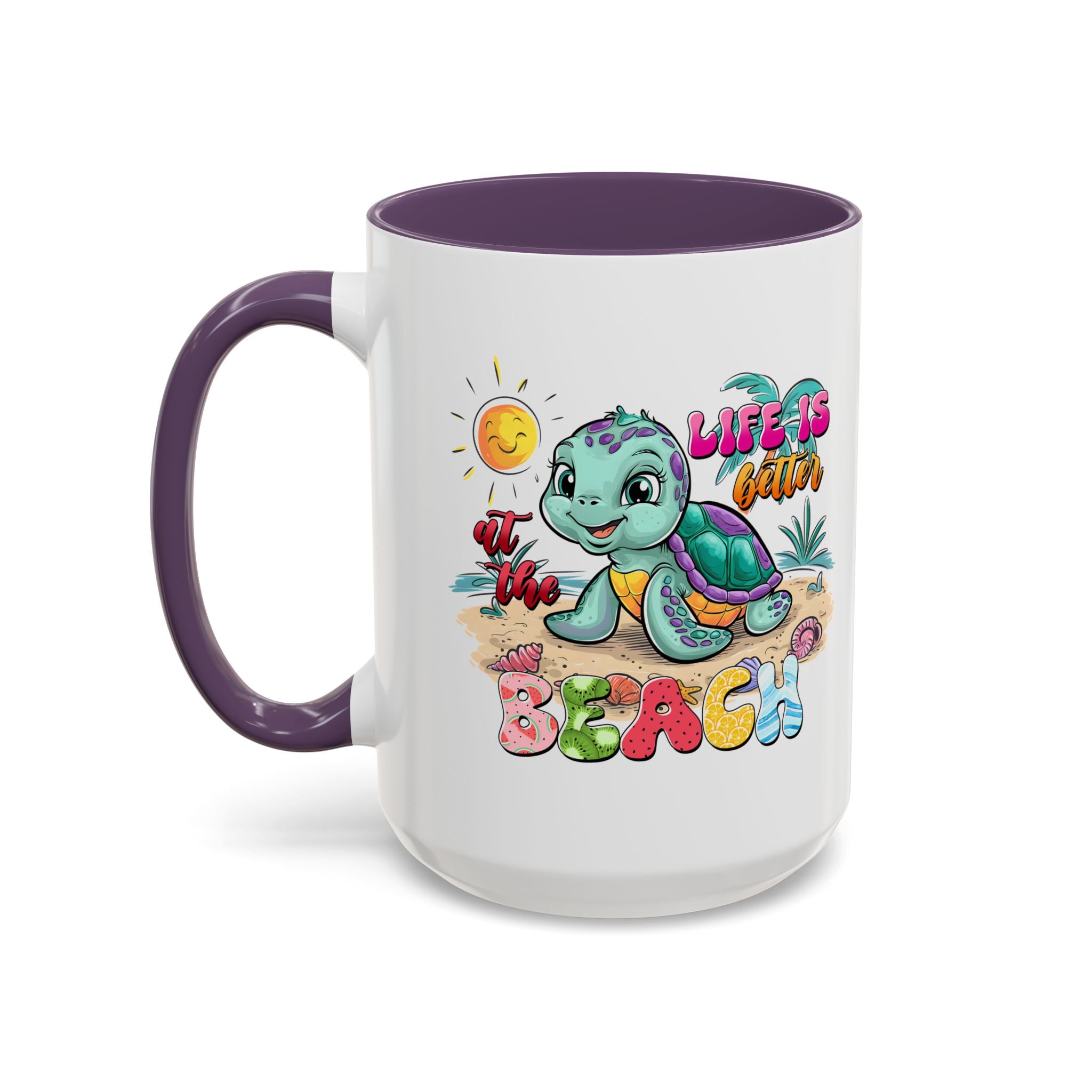 Beach Vibe Accent Coffee Mug - "Life is Better at the Beach" Design turtle animal lover