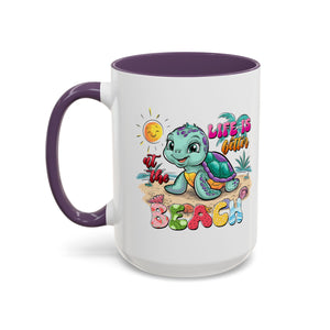 Beach Vibe Accent Coffee Mug - "Life is Better at the Beach" Design turtle animal lover