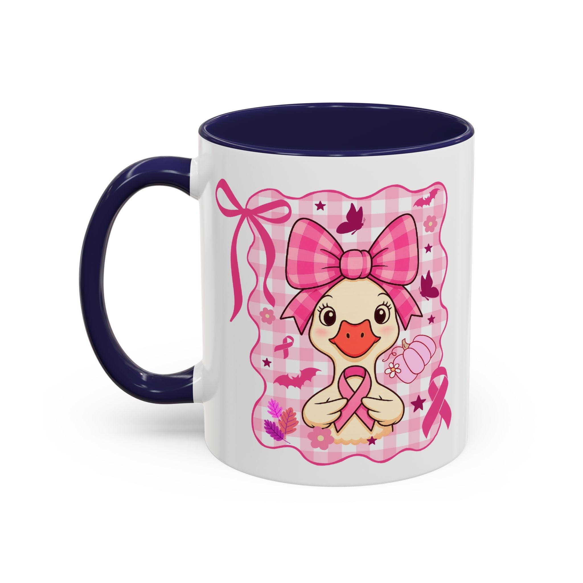 Pink Ribbon Duck Coffee Mug for Breast Cancer Awareness, Cute Gift for Her, Supportive Breast Cancer Mug, Unique Coffee Cup, Holiday Present