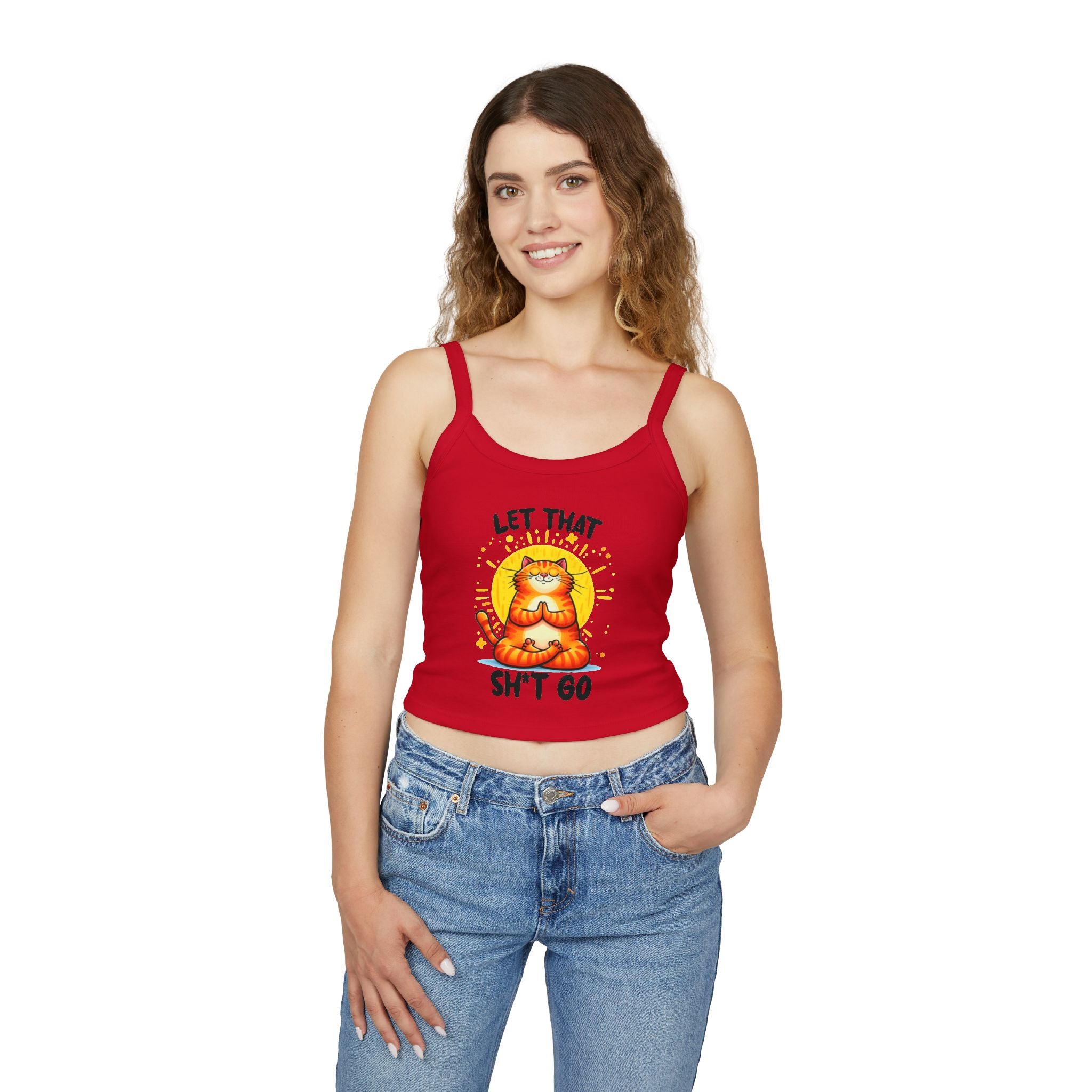 Funny Cat Women's Spaghetti Strap Tank Top - "Let That Sh*t Go" Design