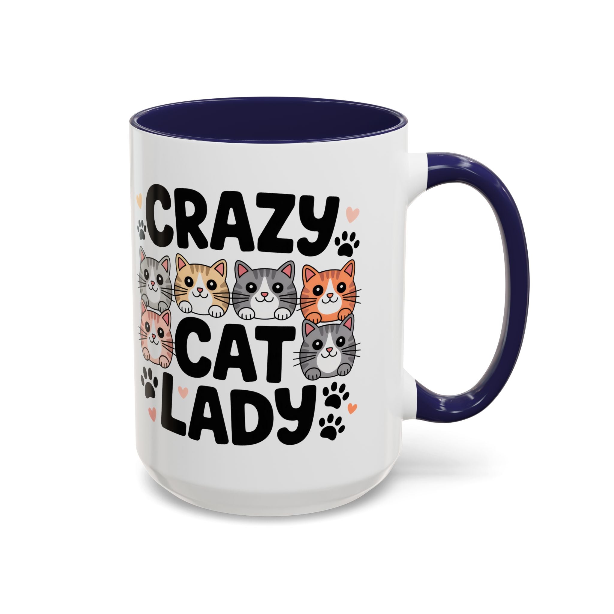 Crazy Cat Lady Accent Coffee Mug — Cute Cat Faces Paw Print 11/15oz