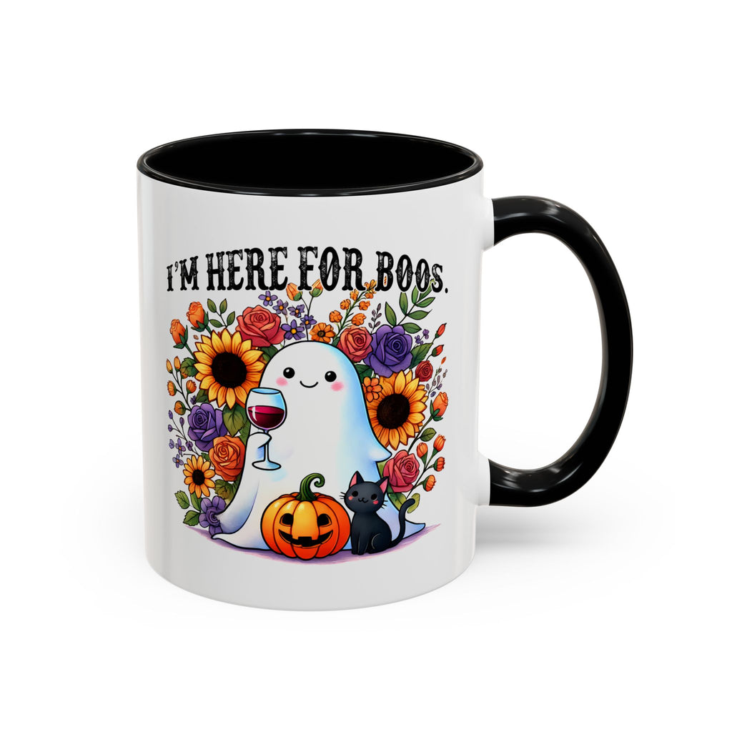 Spooky Floral Coffee Mug - I'm Here for Boos, Halloween Gift, Autumn Decor, Cute Ghost Mug, Cat Lover Drinkware