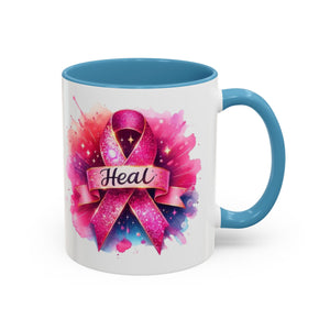 cancer awareness Inspirational Coffee Mug, Healing Ribbon Mug, Gift for Cancer Survivors, Motivational Drinkware, Support