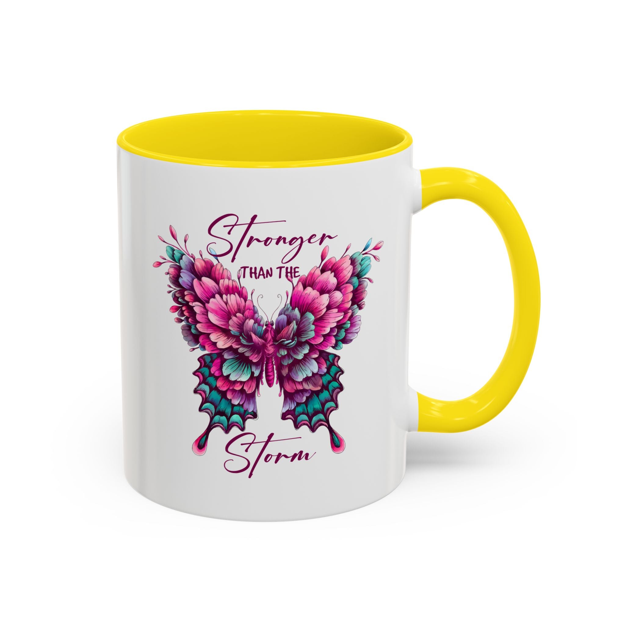 Stronger Than The Storm Accent Coffee Mug - Inspirational Butterfly Design