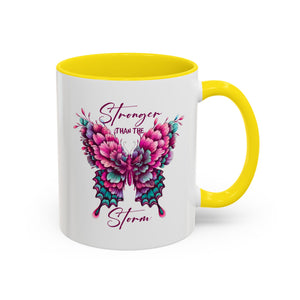Stronger Than The Storm Accent Coffee Mug - Inspirational Butterfly Design