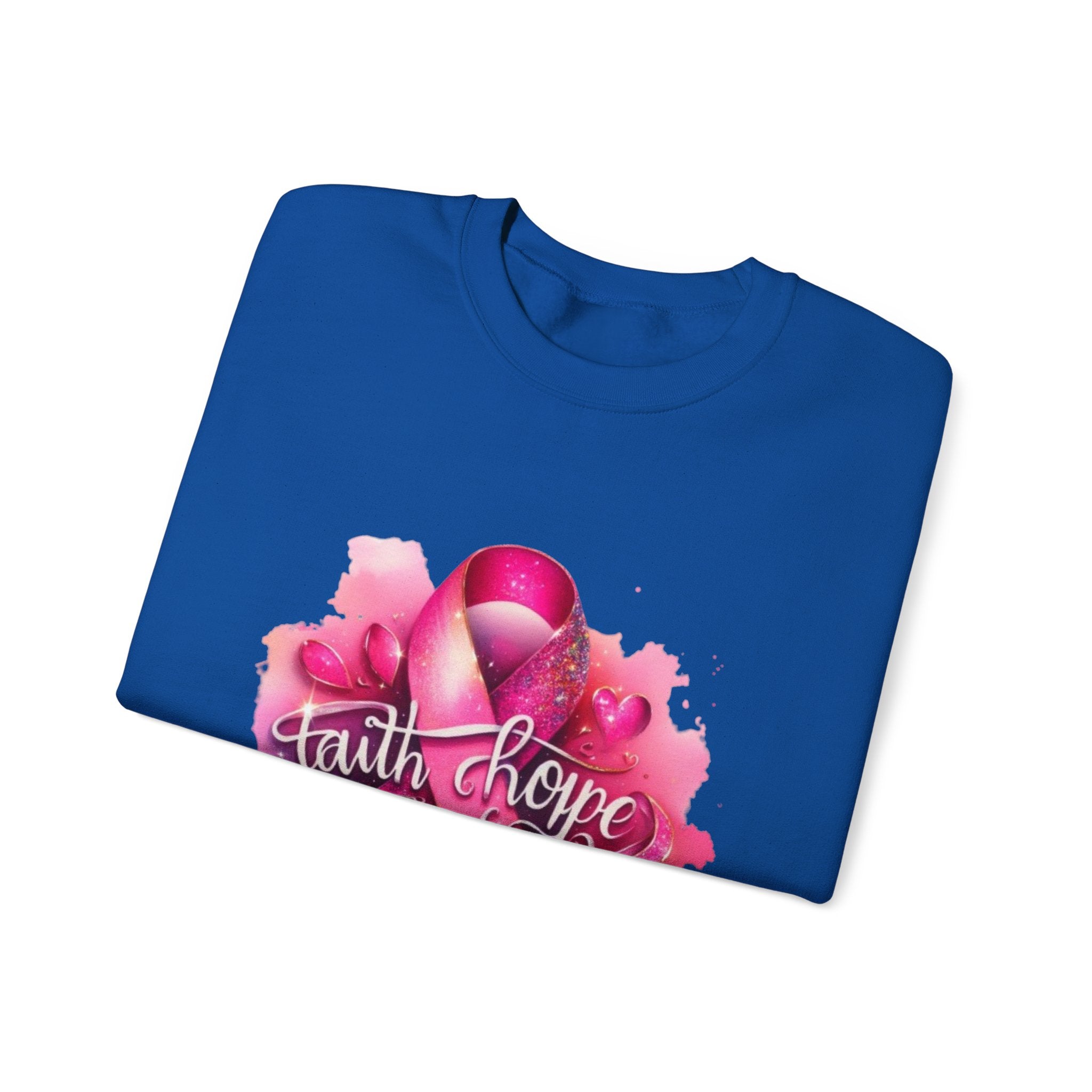 Breast Cancer Awareness Sweatshirt, Faith Hope Love Crewneck, Comfort Fashion, Supportive Gift for Her, Pink Ribbon Apparel