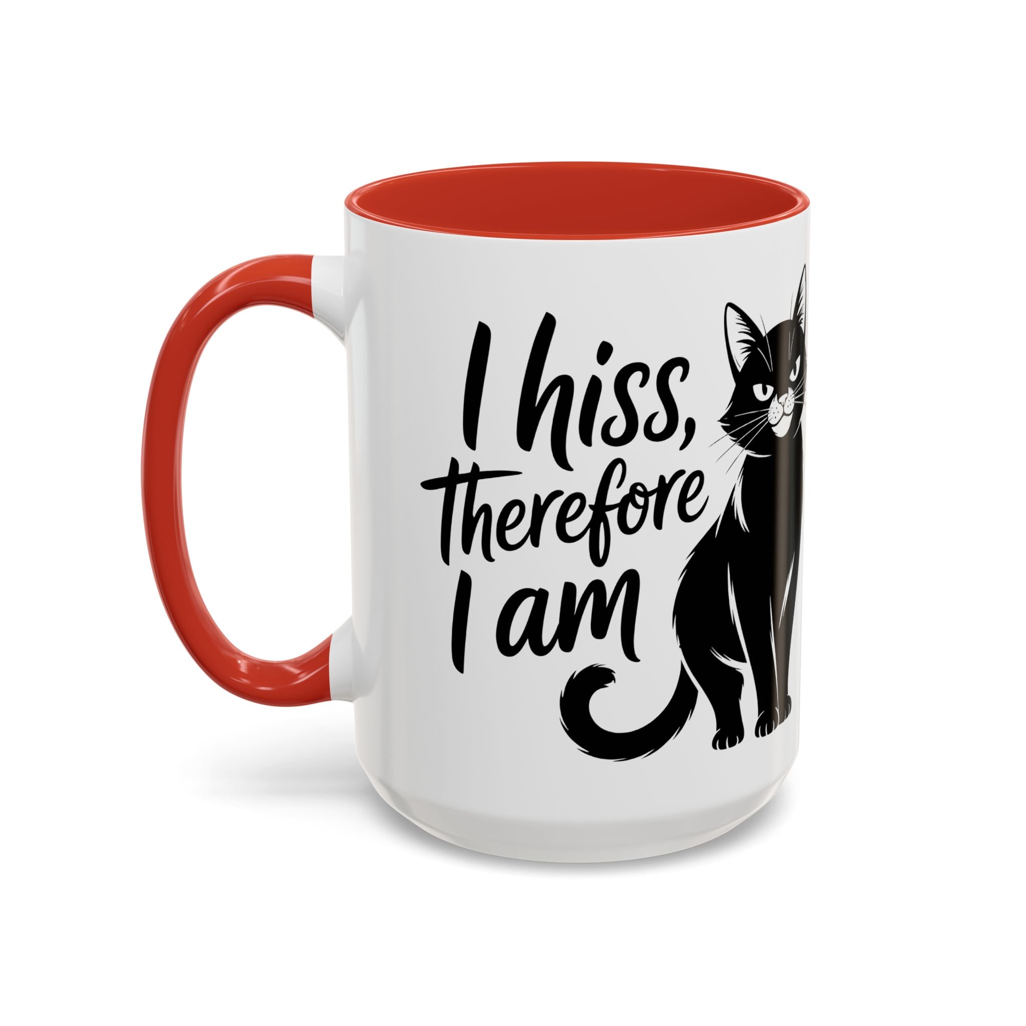 Cat Coffee Mug — "I Hiss Therefore I Am" Black Cat Accent Mug sarcasm attitude
