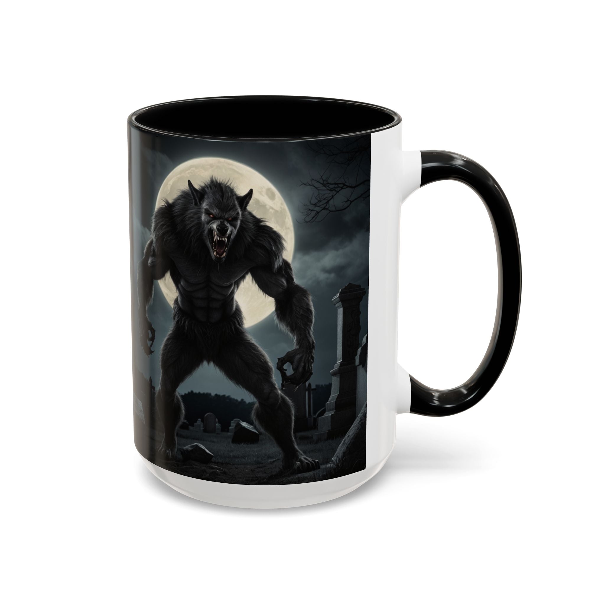 Werewolf Graveyard Coffee Mug — Gothic Moonlit Horror Accent Mug (11/15oz) fantasy