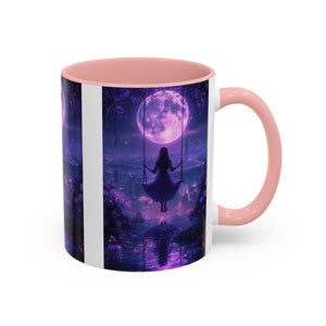 anime Dreamy Moonlit Swing Accent Coffee Mug, Artistic Mug, Celestial Coffee Cup, Fantasy Beverage Holder, Gift for Dreamers