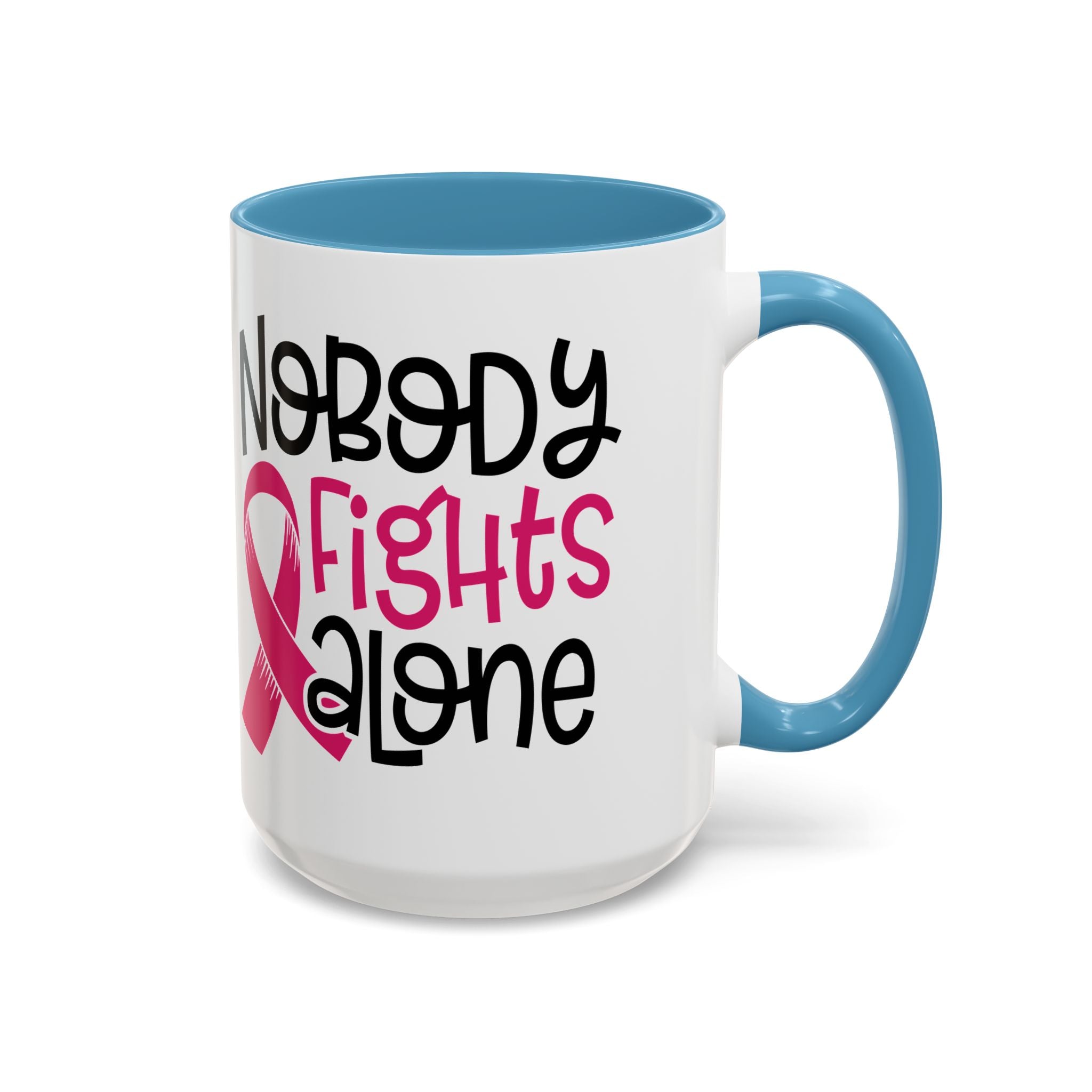 Inspirational Coffee Mug for Support - 'Nobody Fights Alone' | Breast Cancer Awareness Gift, Motivational Mug, Friendship Gift, Self-Care