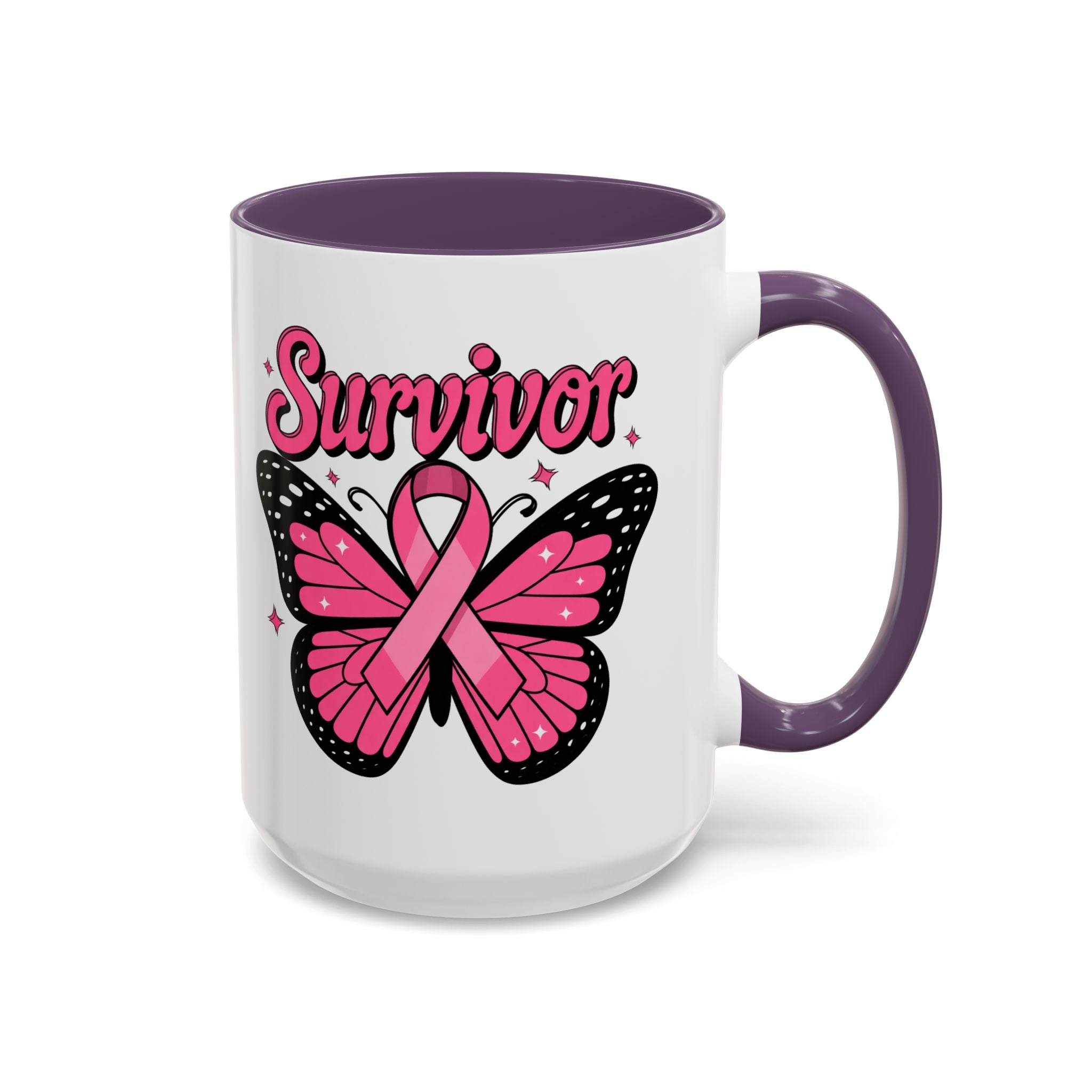 Survivor Butterfly Coffee Mug, Inspirational Gift, Pink Ribbon Mug, Breast Cancer Awareness, Empowerment Cup, Motivational Drinkware