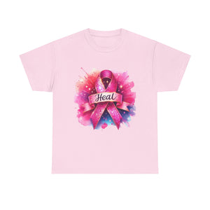 Breast Cancer Awareness Tee, Heal Ribbon Shirt, Supportive Gift, Unisex Cotton T-Shirt, Inspirational Apparel, Pink Ribbon Top