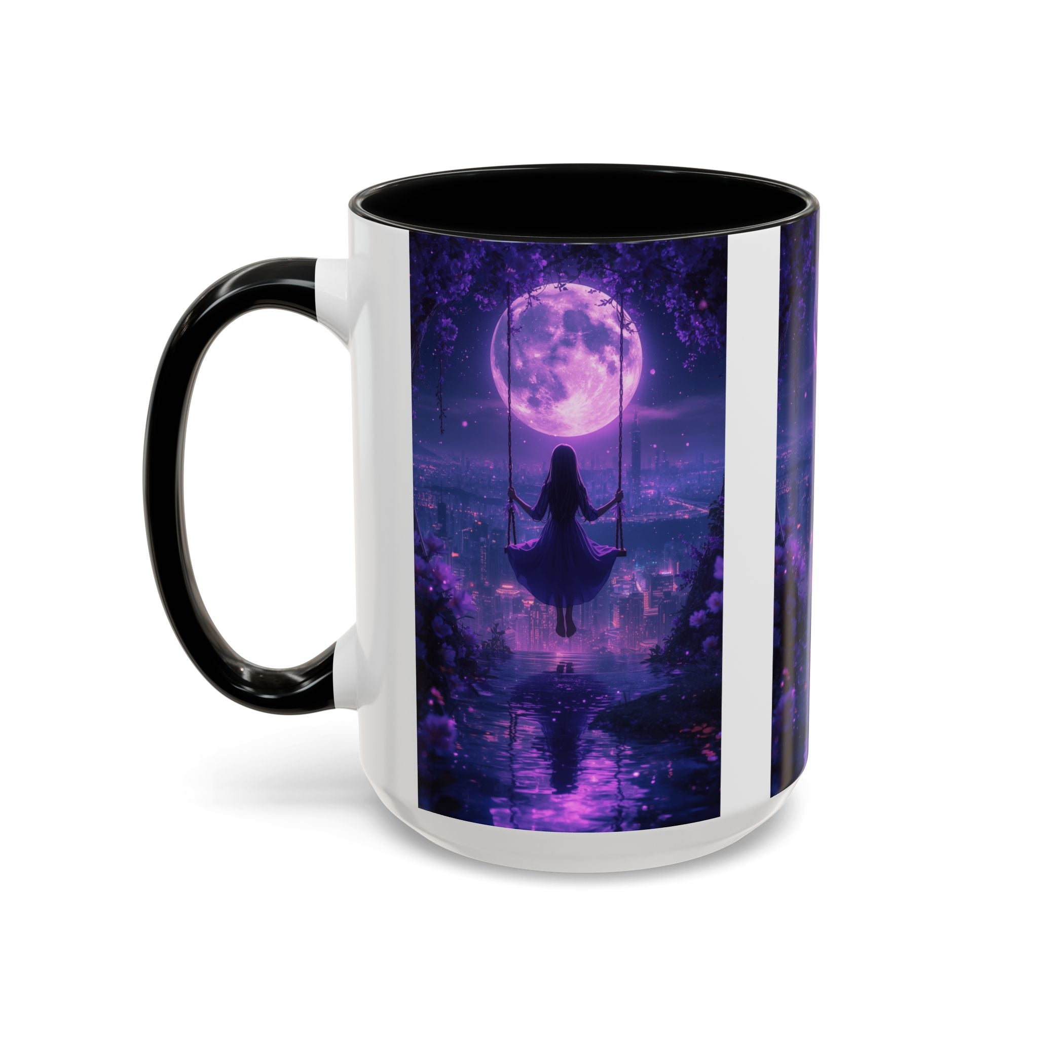 anime Dreamy Moonlit Swing Accent Coffee Mug, Artistic Mug, Celestial Coffee Cup, Fantasy Beverage Holder, Gift for Dreamers