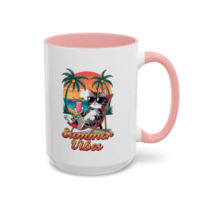 Summer Vibes Coffee Mug, Tropical Cat Mug, Beach Lover Gift, Fun Animal Sipware, Vacation-themed Drinkware, Pet Lover Cup