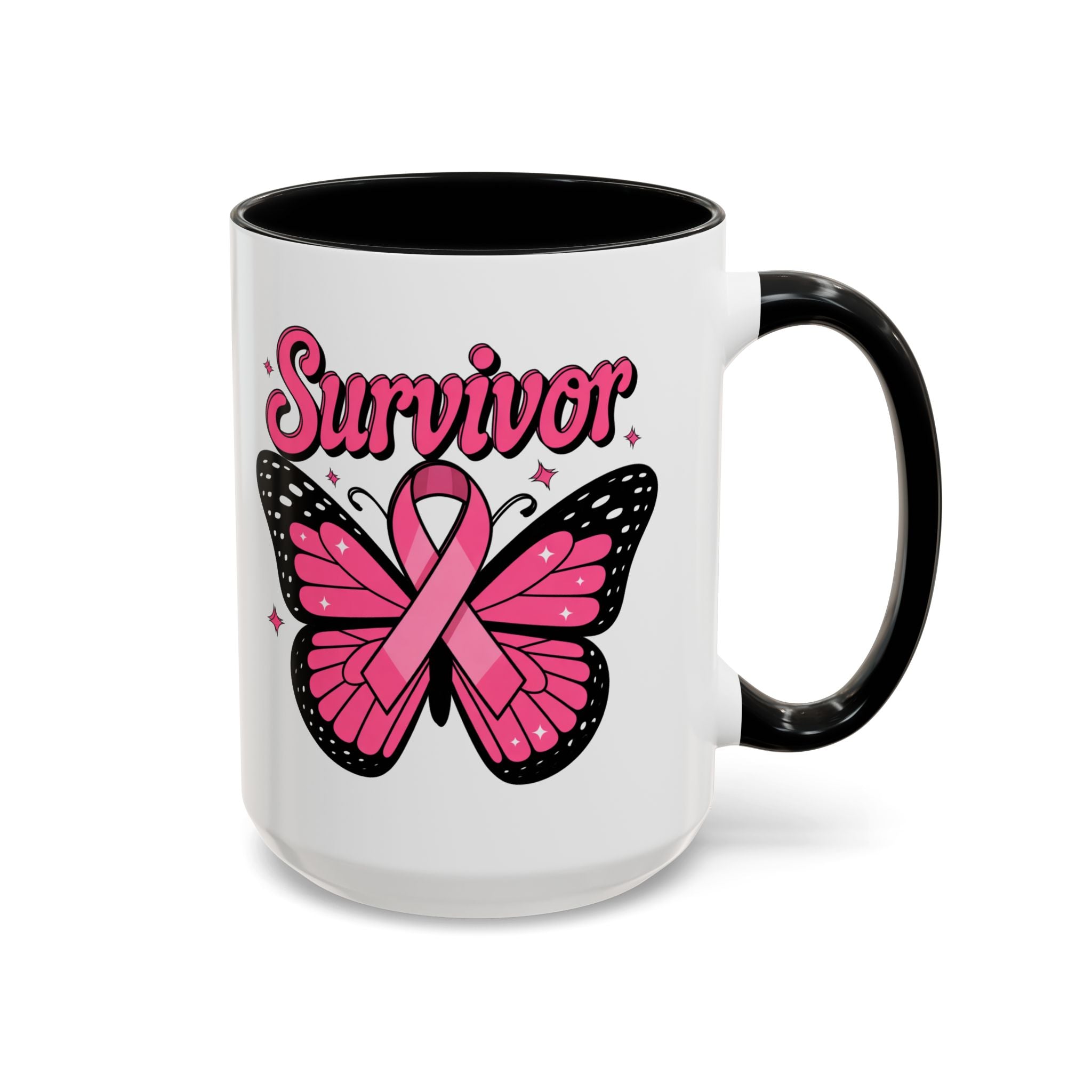 Survivor Butterfly Coffee Mug, Inspirational Gift, Pink Ribbon Mug, Breast Cancer Awareness, Empowerment Cup, Motivational Drinkware