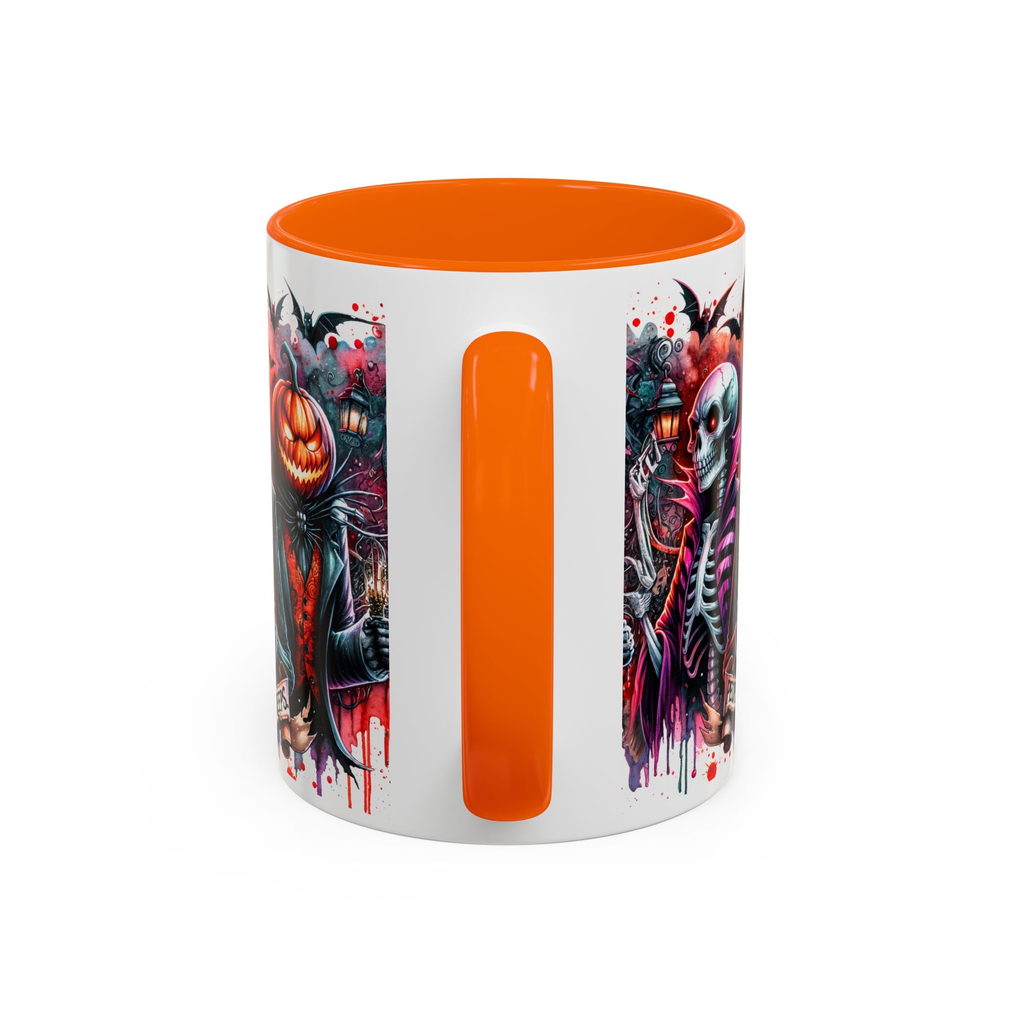 Halloween-themed Accent Coffee Mug, Spooky Skull Mug, Pumpkin Art Cup, Unique Gift for Halloween Lovers, October Decor