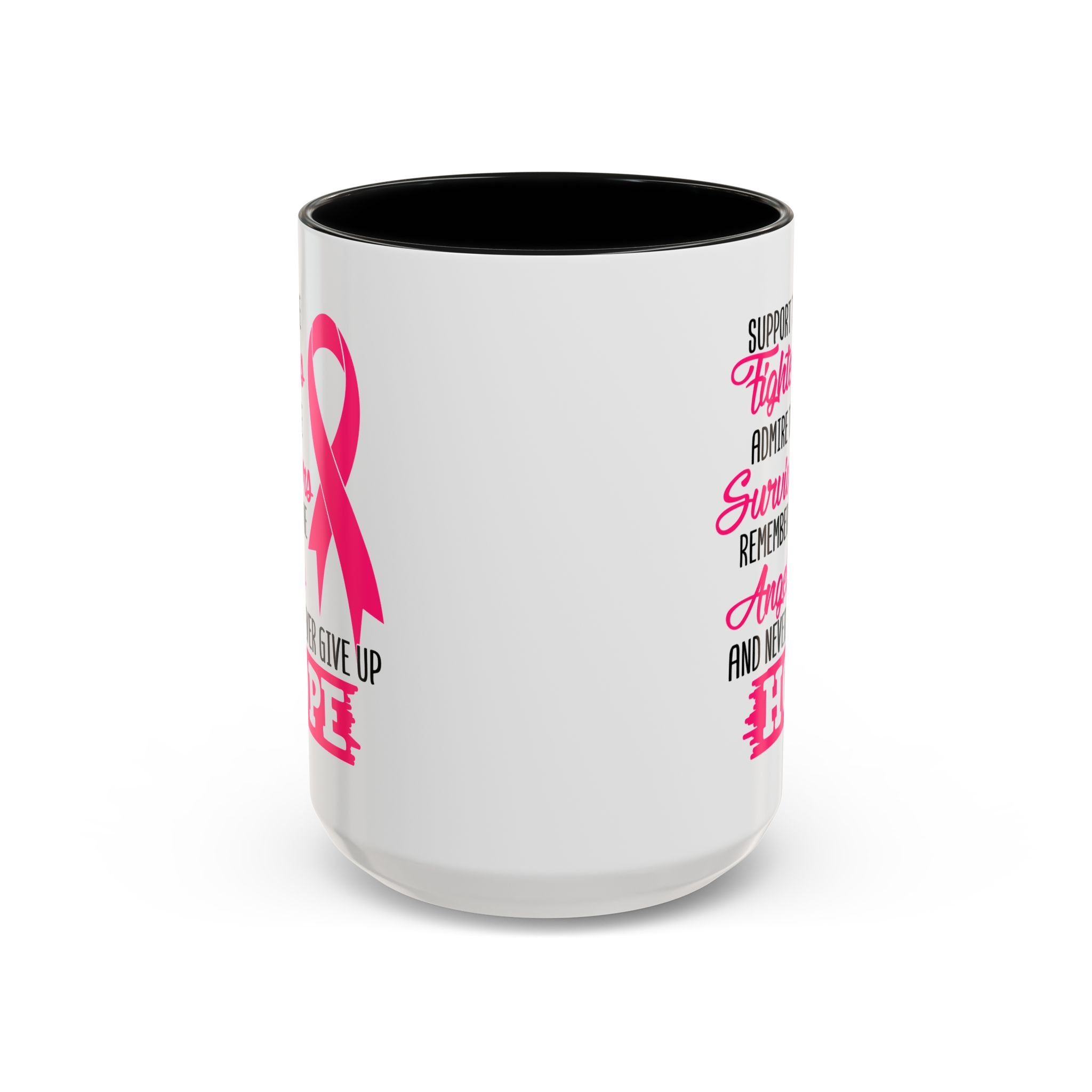 Inspirational Pink Ribbon Coffee Mug: Support Fighters, Admire Survivors, Celebrate Hope, Gift for Cancer Awareness, Motivational Mug