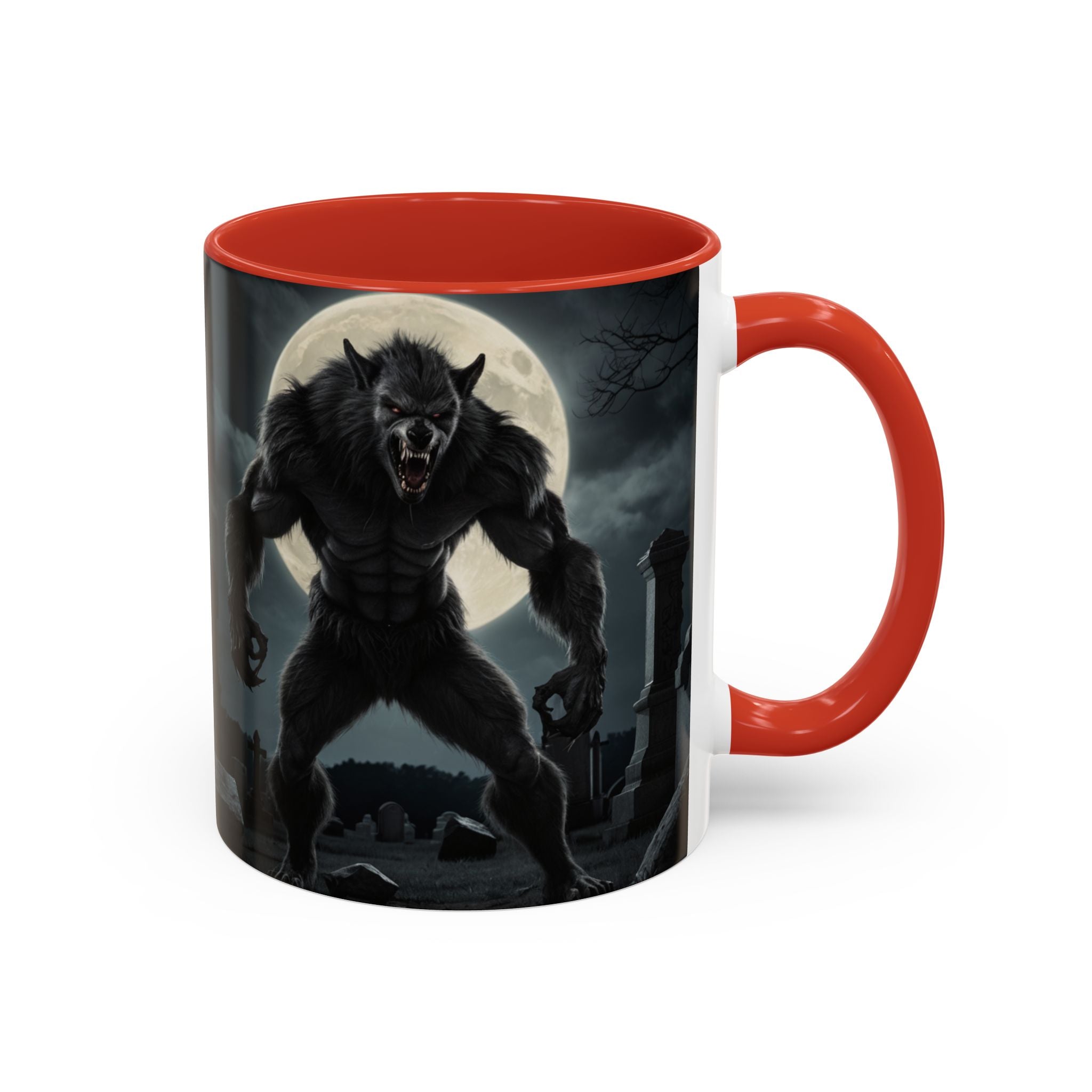 Werewolf Graveyard Coffee Mug — Gothic Moonlit Horror Accent Mug (11/15oz) fantasy