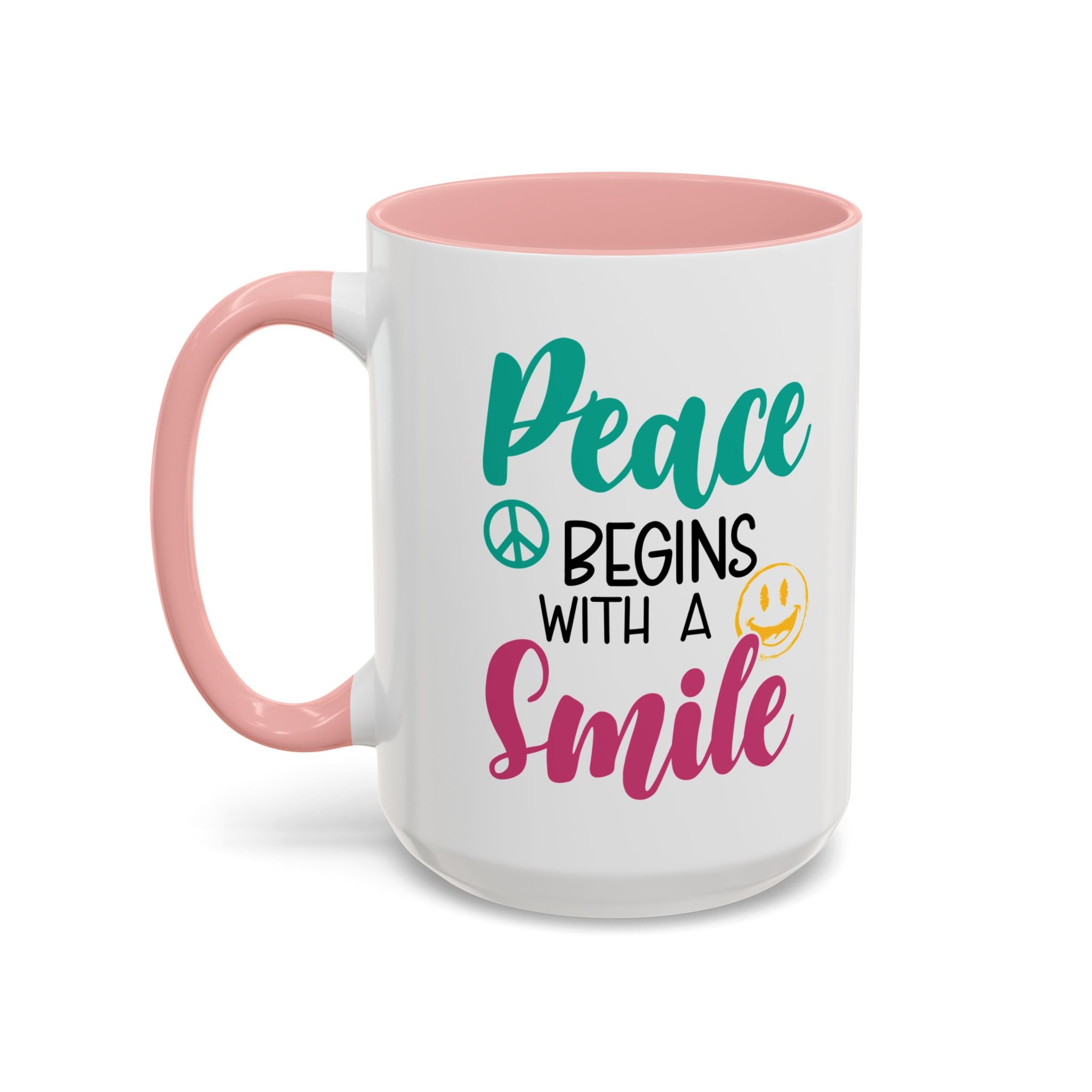 Inspirational Peace Coffee Mug - "Peace Begins with a Smile" - 11oz & 15oz