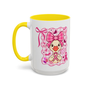 Pink Ribbon Duck Coffee Mug for Breast Cancer Awareness, Cute Gift for Her, Supportive Breast Cancer Mug, Unique Coffee Cup, Holiday Present