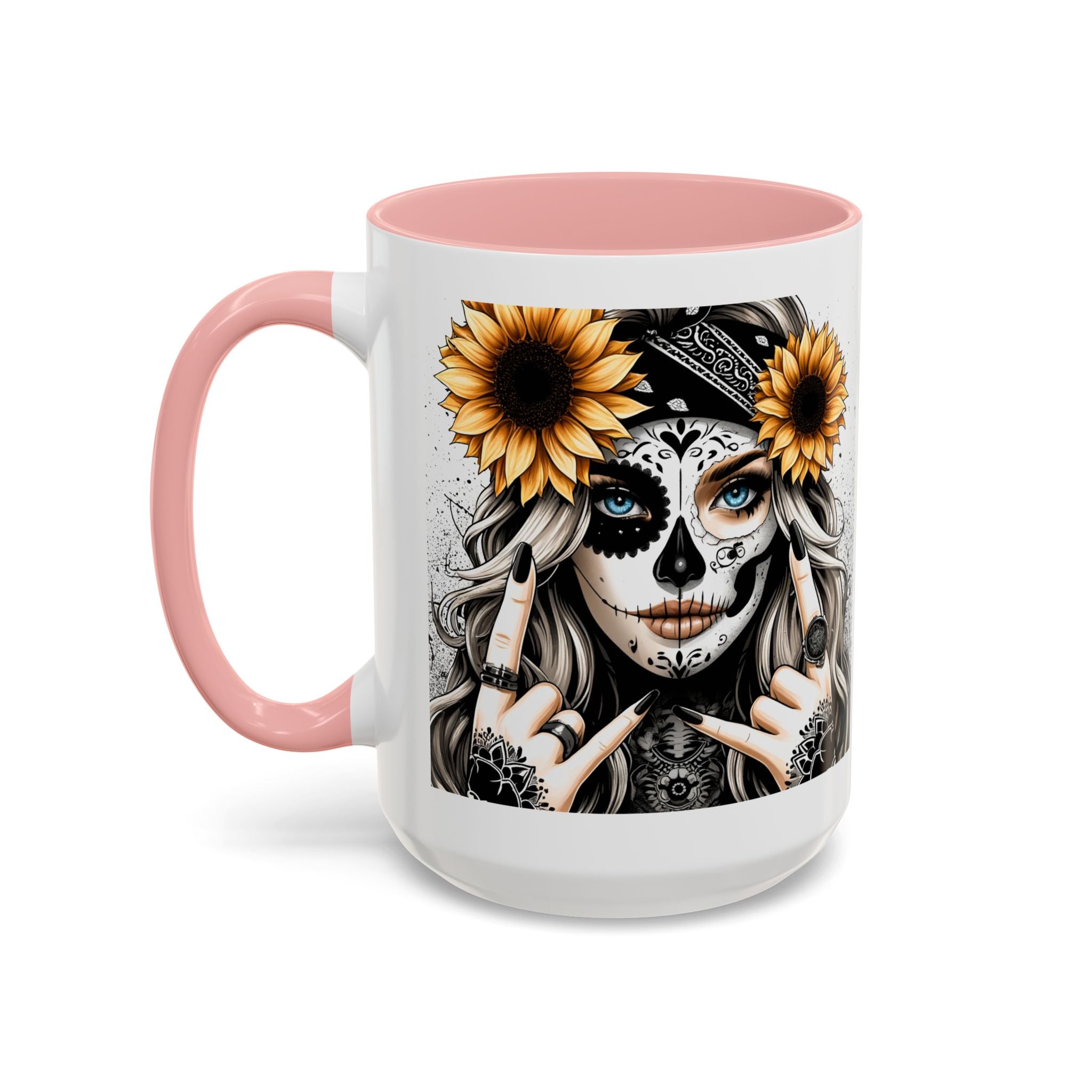 Sunflower Skull Accent Coffee Mug, Gothic Floral Mug, Unique Gift for Coffee Lovers, Boho Decor, Halloween Mug, Artful Drinkware