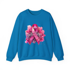 Breast Cancer Awareness Sweatshirt, Faith Hope Love Crewneck, Comfort Fashion, Supportive Gift for Her, Pink Ribbon Apparel