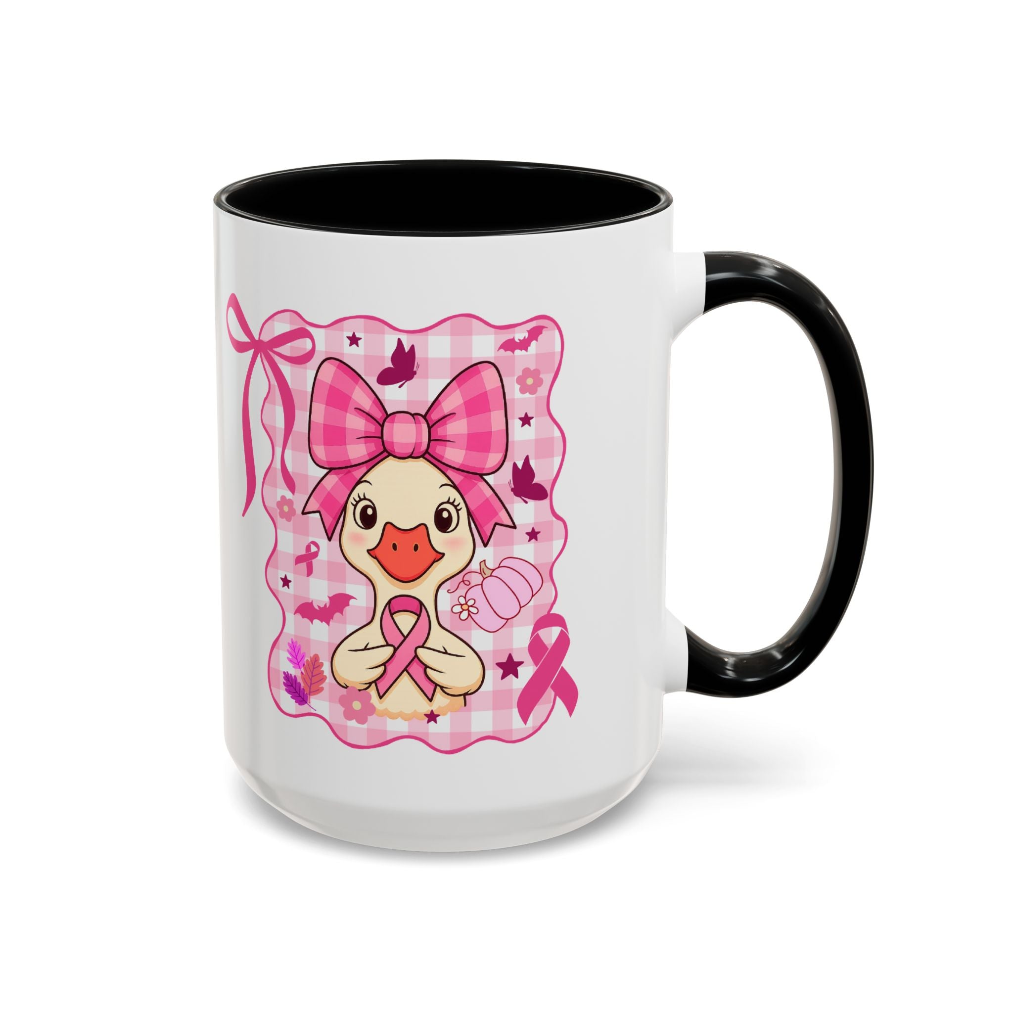 Pink Ribbon Duck Coffee Mug for Breast Cancer Awareness, Cute Gift for Her, Supportive Breast Cancer Mug, Unique Coffee Cup, Holiday Present