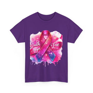 Faith, Hope, Love Tee - Unisex Heavy Cotton T-Shirt, Inspirational Shirt, Cancer Awareness Gift, Motivational Apparel, Stylish Everyday Wear