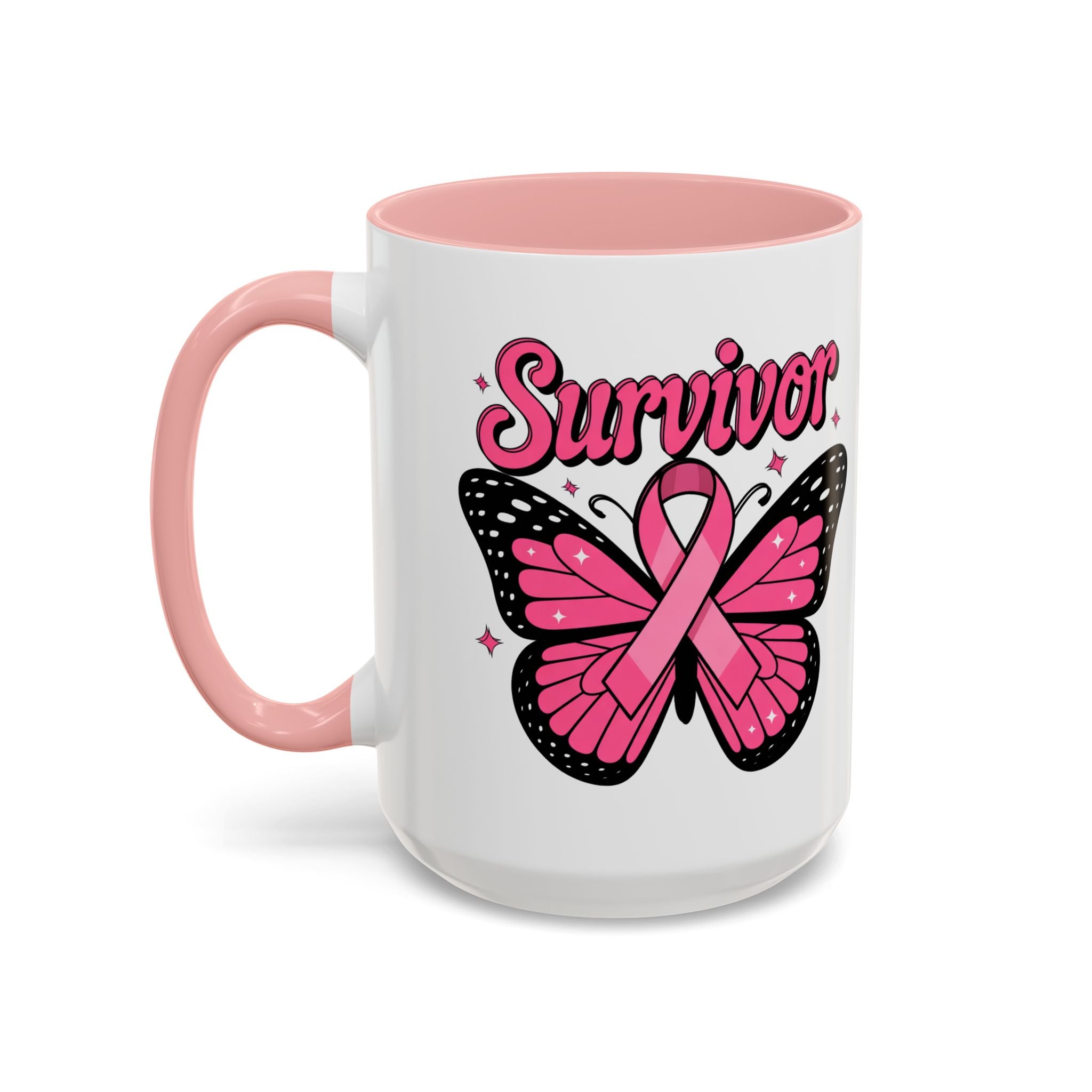 Survivor Butterfly Coffee Mug, Inspirational Gift, Pink Ribbon Mug, Breast Cancer Awareness, Empowerment Cup, Motivational Drinkware