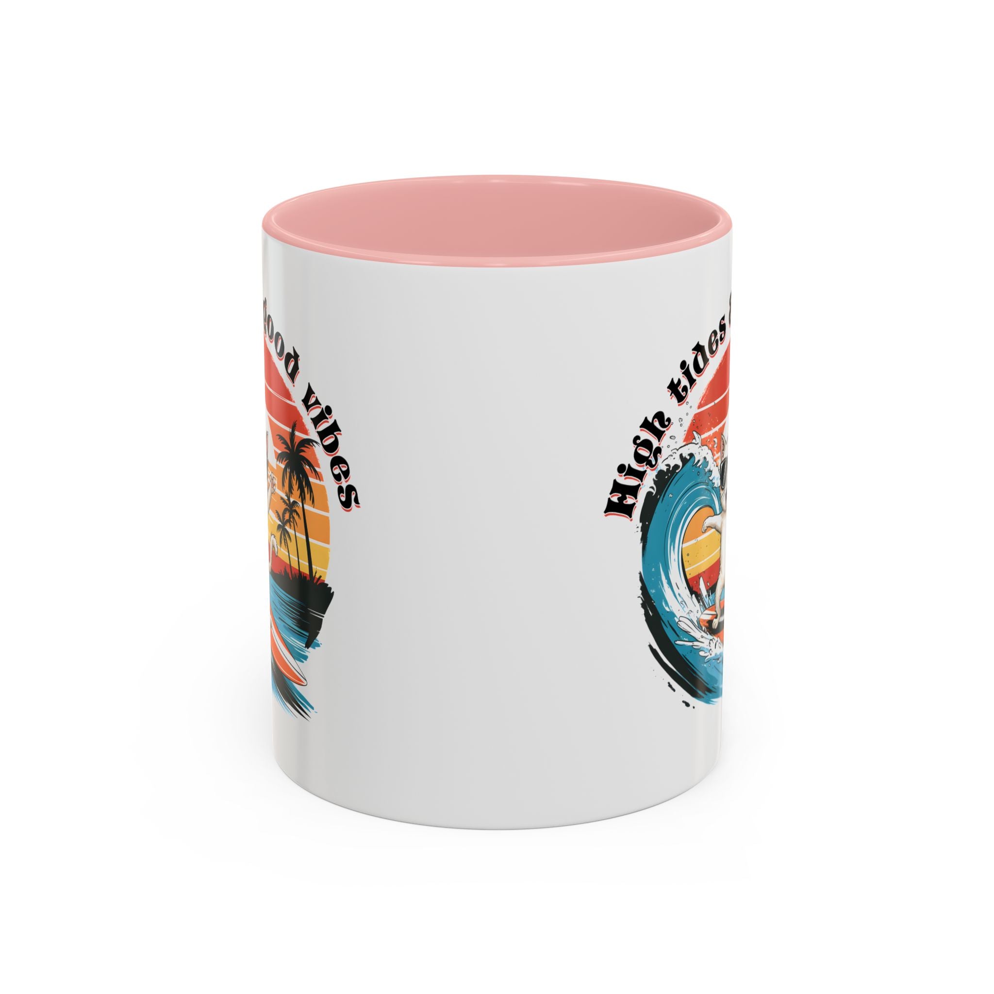 Surfing Cat Coffee Mug - High Tides & Good Vibes - Beach Lover Gift animal lover funny