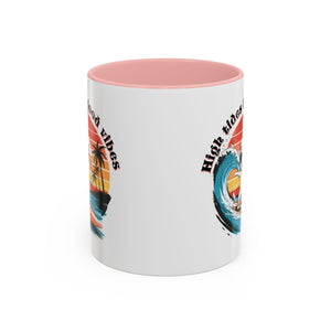Surfing Cat Coffee Mug - High Tides & Good Vibes - Beach Lover Gift animal lover funny