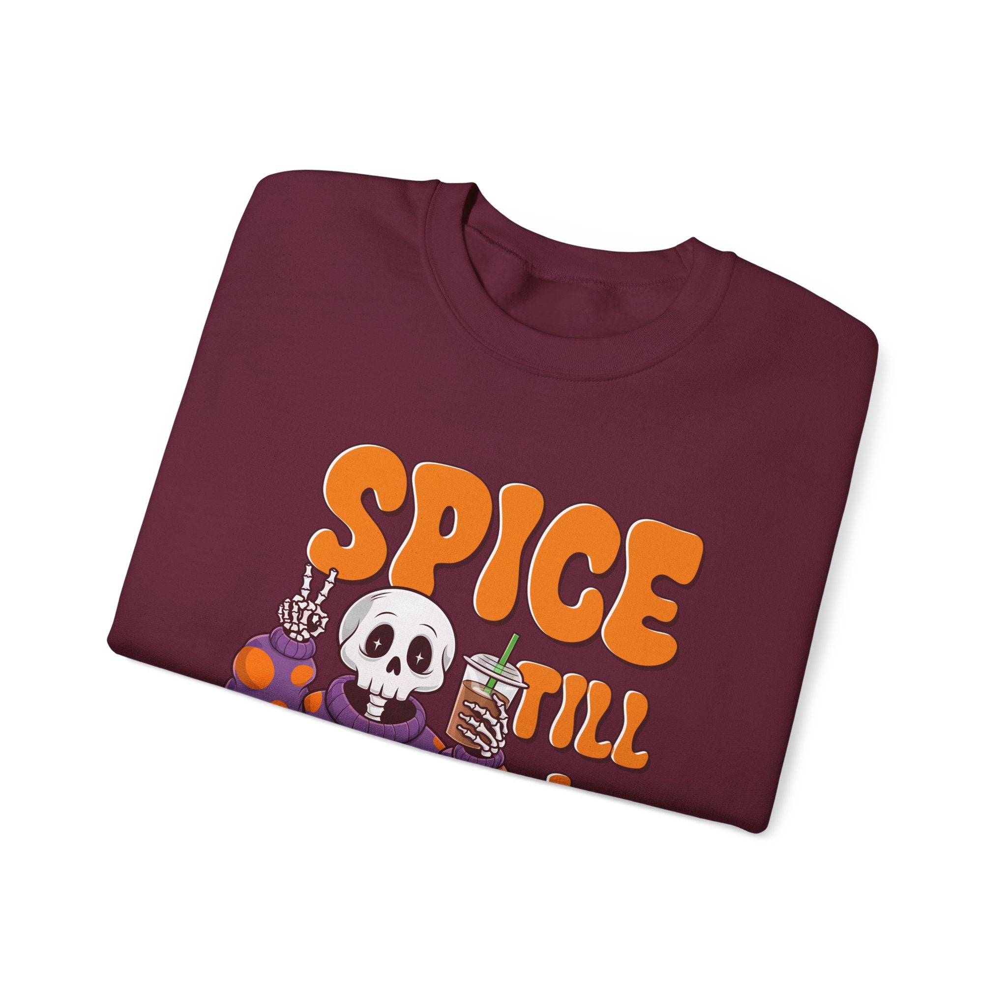 Spooky Fall Sweatshirt - Unisex Crewneck with 'Spice Till I Die' Design, Halloween, Cozy Autumn Vibe, Perfect for Halloween Parties