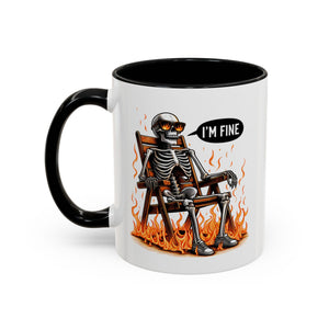 Funny I'M fine  Skeleton on fire Coffee Mug - Humor Gift for Halloween, Coffee Lovers,  Decor, Gag Gift, 11-15oz Accent Mug