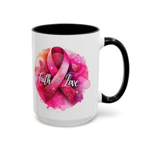 Inspirational Accent Coffee Mug with Pink Ribbon Design, Faith Hope Love Gift, Cancer Awareness Mug, Supportive Drinkware, Meaningful [...]