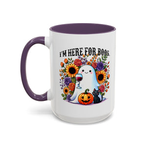 Spooky Floral Coffee Mug - I'm Here for Boos, Halloween Gift, Autumn Decor, Cute Ghost Mug, Cat Lover Drinkware