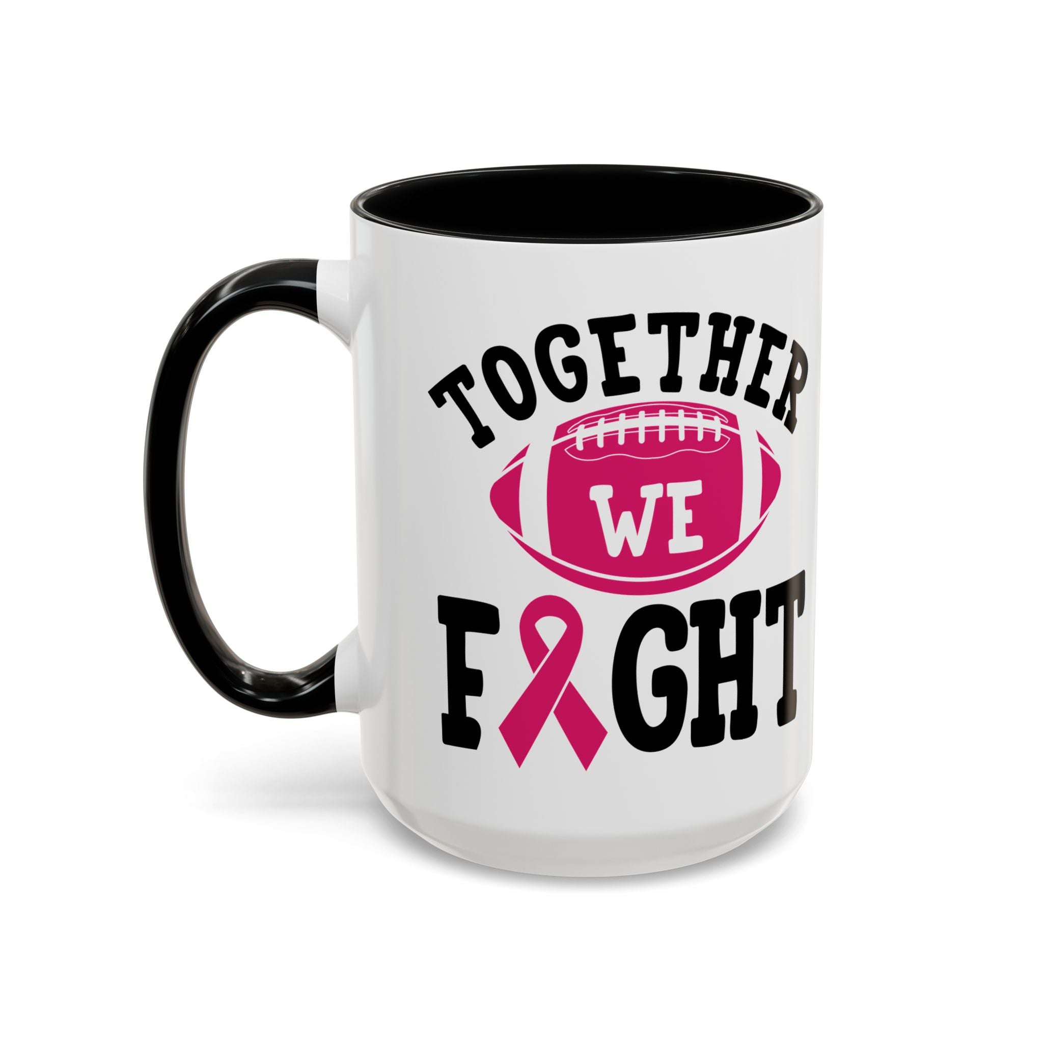 Together We Fight Pink Ribbon Coffee Mug, Support Breast Cancer Awareness, Gift for Survivors, Football Lovers, Empowerment