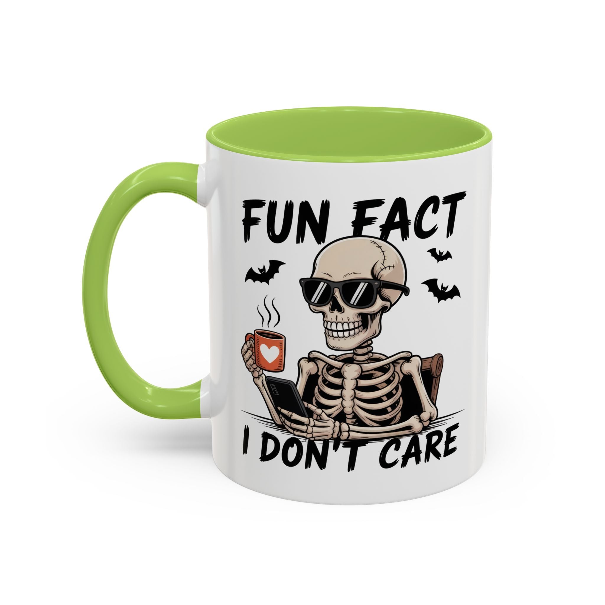 Fun Fact I Don’t Care Skull Coffee Mug — Halloween Accent Coffee Cup (11/15oz)