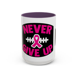 Inspirational Breast Cancer Awareness Coffee Mug - Never Give Up, Motivational Gift, Supportive Keepsake, Home or Office Decor