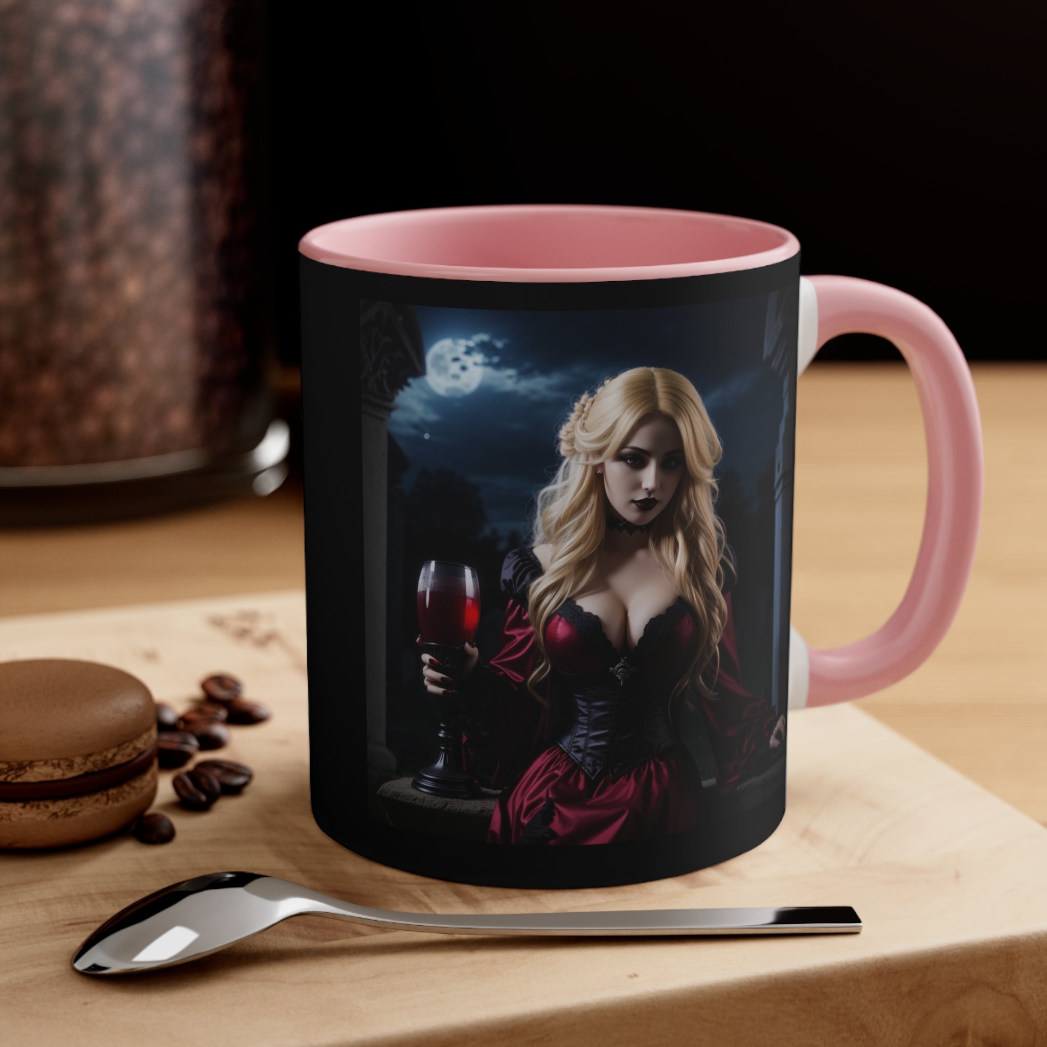 gothic blonde vampire drinking blood Accent Coffee Mug, 11oz