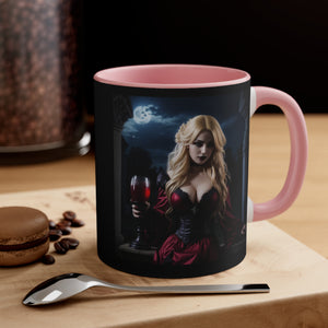 gothic blonde vampire drinking blood Accent Coffee Mug, 11oz
